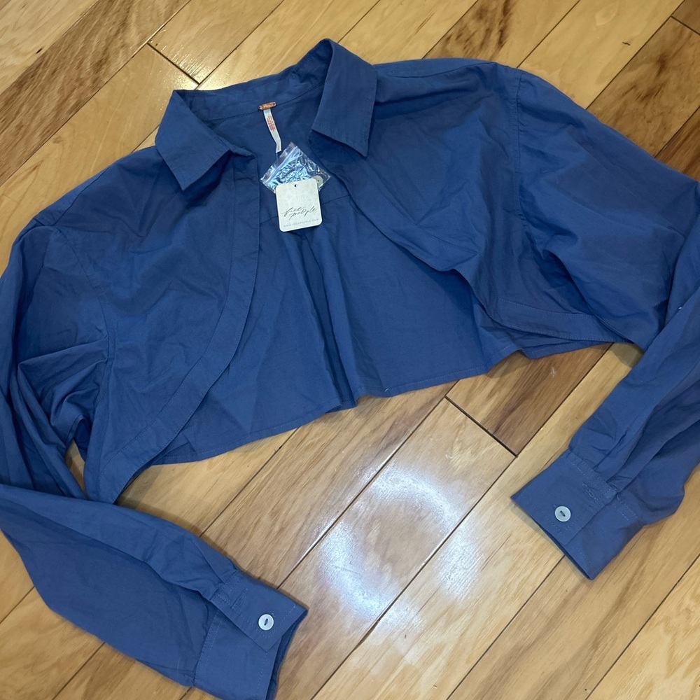 NWT Free People Indigo Cropped Shirt Jacket Long Sleeve Button Front